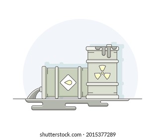World Resource with Metal Tanks Having Nuclear Radioactive Waste Line Vector Illustration