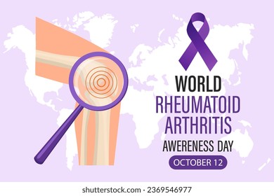 World Rheumatoid Arthritis Awareness Day, October 12, banner. Human knee joint and text. Illustration, banner, vector