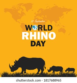 Welt-Rhino-Tag. 22. September. Erwachsene und Kind Rhino Vektorgrafik zu Ehren des Welt-Rhino-Tages. Poster, Banner, Postkarte, Karte, Druck für Liebhaber und Verteidiger von Nashörnern.