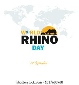 World Rhino Day. 22 September. Vector illustration for the world rhinos day. Poster, logo, postcard,  Animal protection.