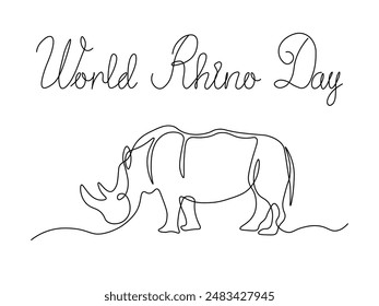 World Rhino Day. Abstract rhino. continuous single line art hand drawing sketch