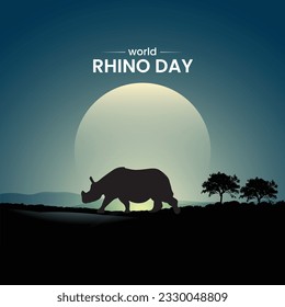 World Rhino Day. animal forest vector illustration. 