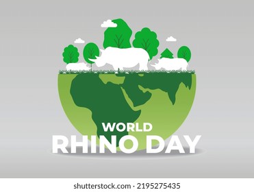 World rhino day background banner poster with rhino in forest on earth globe on september 22.
