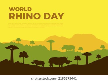 World rhino day background banner poster with rhino in the forest on september 22.