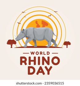 For World Rhino Day celebrations, use this World Rhino Day vector graphic. Flyer design, flat illustration, and flat design.