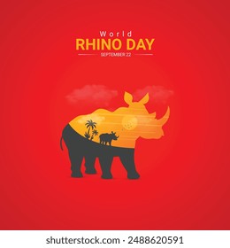 world rhino day creative ads design. save, jungle and rhino silhouette vector isolated on Template for background. rhino day Poster, vector, 3d, illustration, Sep 22. Important day, Holiday concept.