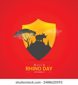 world rhino day creative ads design. save, jungle and rhino silhouette vector isolated on Template for background. rhino day Poster, vector, 3d, illustration, Sep 22. Important day, Holiday concept.