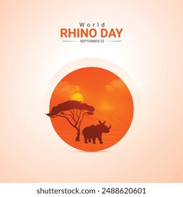 world rhino day creative ads design. save, jungle and rhino silhouette vector isolated on Template for background. rhino day Poster, vector, 3d, illustration, Sep 22. Important day, Holiday concept.