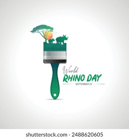 world rhino day creative ads design. save, jungle and rhino silhouette vector isolated on Template for background. rhino day Poster, vector, 3d, illustration, Sep 22. Important day, Holiday concept.