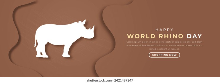 World Rhino Day Paper cut style Vector Design Illustration for Background, Poster, Banner, Advertising, Greeting Card