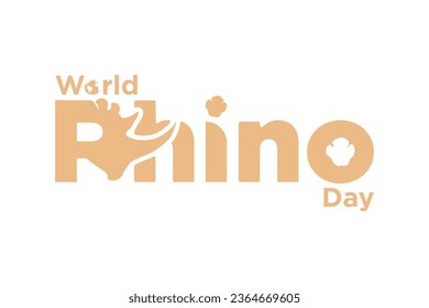 World Rhino Day Typographic Text Design isolated on white background. Silhouette of a rhino and foot steps. Vector Illustration. 