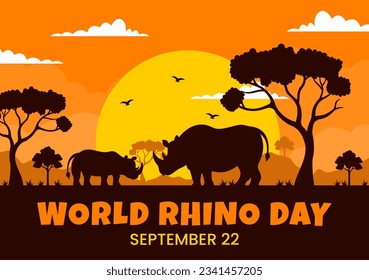 World Rhino Day Vector Illustration on 22 September for Lovers and Defenders of Rhinos or Animal Protection in Flat Cartoon Hand Drawn Templates