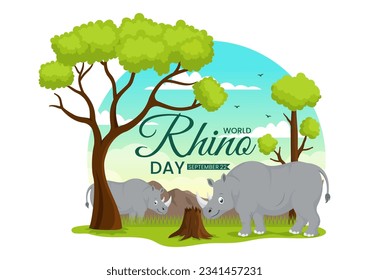 World Rhino Day Vector Illustration on 22 September for Lovers and Defenders of Rhinos or Animal Protection in Flat Cartoon Hand Drawn Templates