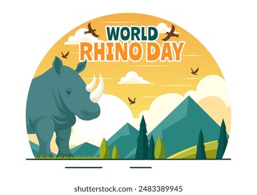 World Rhino Day Vector Illustration on September 22 for Rhinos Lovers and Defenders or Animal Protection Advocates in a Flat Cartoon Background