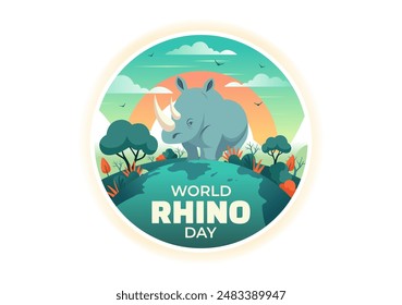 World Rhino Day Vector Illustration on September 22 for Rhinos Lovers and Defenders or Animal Protection Advocates in a Flat Cartoon Background