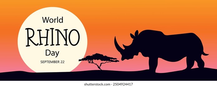 World Rhino Day vector illustration. 22 September. Poster, banner, postcard, card, print for lovers and defenders of rhinos.