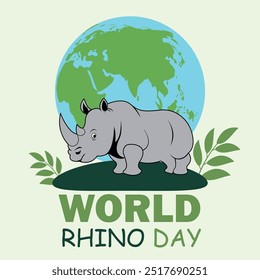 Ilustración vectorial del Día Mundial del Rinoceronte el 22 de septiembre para los amantes y defensores de los rinocerontes. Afiche del Día Mundial del Rinoceronte. Ilustración de Rhino con la tierra