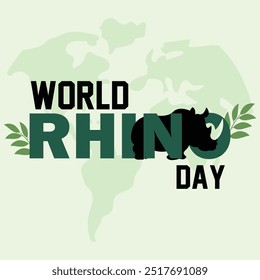 Ilustración vectorial del Día Mundial del Rinoceronte el 22 de septiembre para los amantes y defensores de los rinocerontes. Afiche del Día Mundial del Rinoceronte. Ilustración de Rhino con mapa