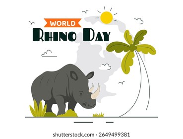 Ilustração vetorial do Dia Mundial do Rinoceronte em 22 de setembro para Amantes do Rinoceronte e Defensores da Proteção Animal em um Plano de Fundo de Desenho Animado de Estilo Plano