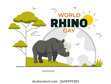 Ilustração vetorial do Dia Mundial do Rinoceronte em 22 de setembro para Amantes do Rinoceronte e Defensores da Proteção Animal em um Plano de Fundo de Desenho Animado de Estilo Plano