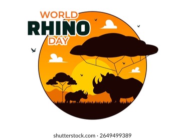 Ilustração vetorial do Dia Mundial do Rinoceronte em 22 de setembro para Amantes do Rinoceronte e Defensores da Proteção Animal em um Plano de Fundo de Desenho Animado de Estilo Plano