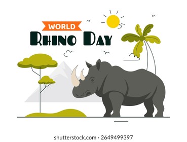Ilustração vetorial do Dia Mundial do Rinoceronte em 22 de setembro para Amantes do Rinoceronte e Defensores da Proteção Animal em um Plano de Fundo de Desenho Animado de Estilo Plano