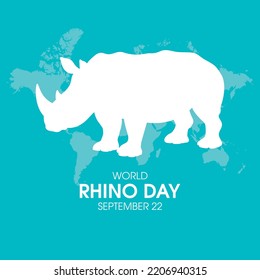 World Rhino Day Vector. Rhinoceros White Silhouette Icon Vector. Day Of Awareness For All Five Rhino Endangered Species. September 22 Every Year. Important Day