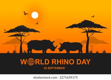 World rhino day, Wild animals and Nature silhouette, Grassland safari, Environmental conservation, National park, Sustainable of Ecology concept, Think green nature, Save the planet and the wildlife.