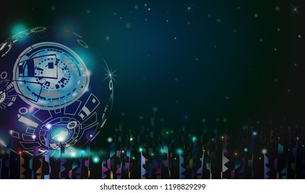 World of rite imagination to hi-tech digital technology in dark blue background, Abstract space background with 3D digital light effect, Object of imaginary world in cyberspace, Vector illustration
