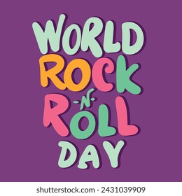 World Rock n Roll Day text banner. Handwriting World Rock n Rol Day inscription square composition. Hand drawn vector art.