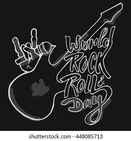 World Rock and Roll Day. Chalk drawn vector stock illustration.