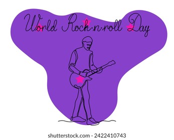 World rock and roll Day. guitarist. continuous one line art hand drawing sketch