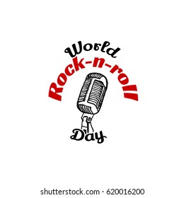World Rock-n-roll Day, April 13. Vector illustration with retro microphone. Hand drawn sketchy illustration