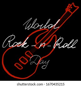 World Rock-n-Roll Day. Black background and red guitar. Vector illustration. 13 April