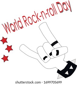 World Rock-n-roll Day vector card. Rock hand sign. 