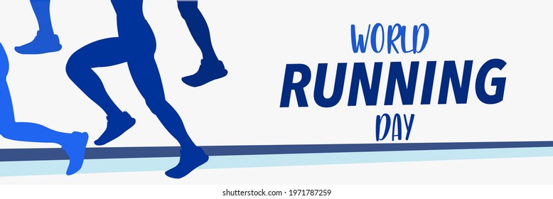 World Running Day. Banner for the holiday. A man runs through the city.