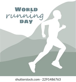 World Running Day. Vector poster design. The concept of a healthy lifestyle. A man runs in nature, keeps himself in shape. Flat vector illustration. A template for a banner, an advertising cover