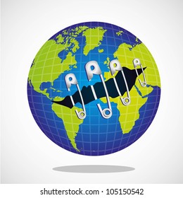 world with safety pins, vector illustration