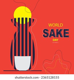 World Sake Day on october 1, with vector illustration bottle style line art shapes, sun, glass and text isolated on abstract background for celebrate World Sake Day.