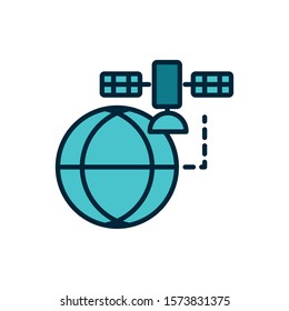 world satellite connection internet of things line and fill icon vector illustration