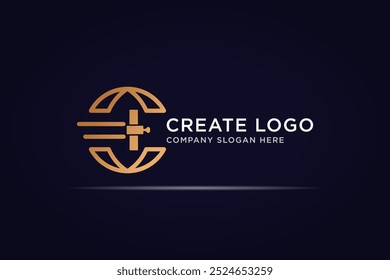Concepto de línea de uso de diseño de logotipo de tecnología satelital mundial