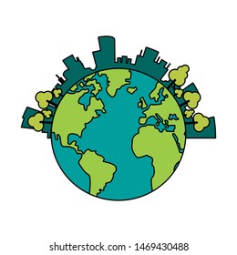 world saving ecology green globe cartoon vector illustration graphic design