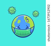 World Scare Corona Virus Vector Icon Illustration. Corona Mascot Cartoon Character. World Icon Concept White Isolated. Flat Cartoon Style Suitable for Web Landing Page, Banner, Flyer, Sticker, Card