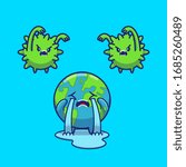 World Scare Corona Virus Vector Icon Illustration. Corona Mascot Cartoon Character. World Icon Concept White Isolated. Flat Cartoon Style Suitable for Web Landing Page, Banner, Flyer, Sticker, Card