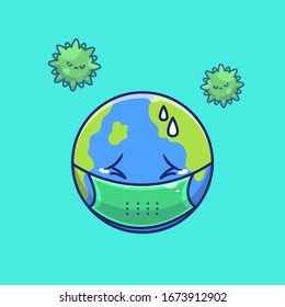 World Scare Corona Virus Vector Icon Illustration. Corona Mascot Cartoon Character. World Icon Concept White Isolated. Flat Cartoon Style Suitable for Web Landing Page, Banner, Flyer, Sticker, Card