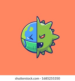World Scare Corona Virus Vector Icon Illustration. Corona Mascot Cartoon Character. World Icon Concept White Isolated. Flat Cartoon Style Suitable for Web Landing Page, Banner, Flyer, Sticker, Card