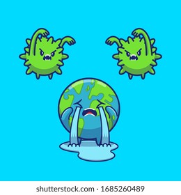 World Scare Corona Virus Vector Icon Illustration. Corona Mascot Cartoon Character. World Icon Concept White Isolated. Flat Cartoon Style Suitable for Web Landing Page, Banner, Flyer, Sticker, Card