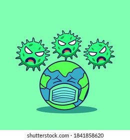 World scare of corona virus. vector icon illustration. Corona Icon concept. flat cartoon style suitable for web landing page, banner, sticker, back
