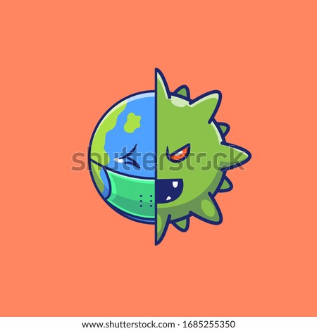 World Scare Corona Virus Vector Icon Illustration. Corona Mascot Cartoon Character. World Icon Concept White Isolated. Flat Cartoon Style Suitable for Web Landing Page, Banner, Flyer, Sticker, Card