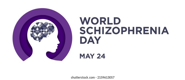 World Schizophrenia Day Greeting Banner. Vector Illustration. Minimalist and trendy. Celebrated on May 24. Mind as puzzle. Paper art and cut out style. To raise awareness about Schizophrenia.